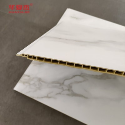 Panel dinding Wpc Marmer Putih berkualitas tinggi 600x9mm Laminated Wpc Board Waterproof Mudah dibersihkan