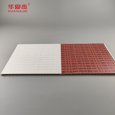 Desain modern panel dinding pvc laminasi wpc panel pvc warna abu-abu dan merah untuk dekorasi hotel
