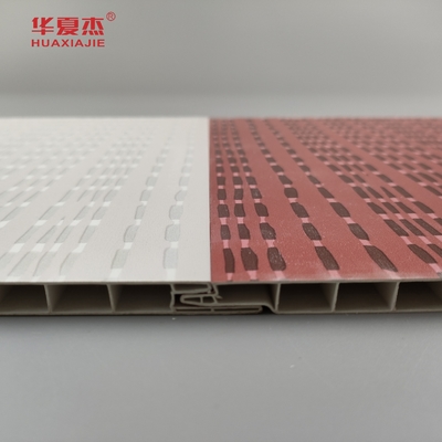 Desain modern panel dinding pvc laminasi wpc panel pvc warna abu-abu dan merah untuk dekorasi hotel