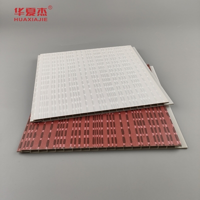Desain modern panel dinding pvc laminasi wpc panel pvc warna abu-abu dan merah untuk dekorasi hotel