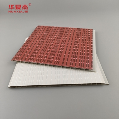 Desain modern panel dinding pvc laminasi wpc panel pvc warna abu-abu dan merah untuk dekorasi hotel
