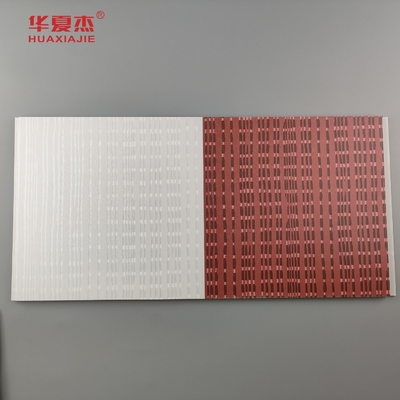 Desain modern panel dinding pvc laminasi wpc panel pvc warna abu-abu dan merah untuk dekorasi hotel