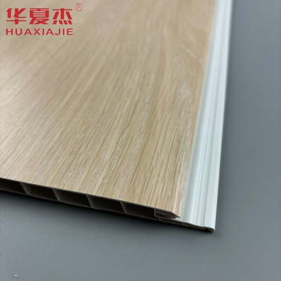Desain modern kayu ek warna panel dinding pvc berbentuk U panel interior pvc bahan bangunan tahan kelembaban