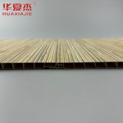 Desain Modern Kayu Biji Pvc Panel Dinding Laminasi Permukaan Panel Langit-langit Dekorasi Untuk Rumah Interior Dan Eksterior