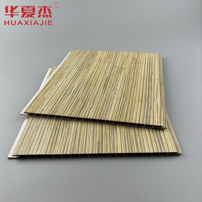 Desain Modern Kayu Biji Pvc Panel Dinding Laminasi Permukaan Panel Langit-langit Dekorasi Untuk Rumah Interior Dan Eksterior