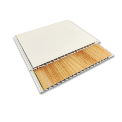 Harga yang bagus Panel Plafon Dinding 200mm X 10mm Warna Kayu Dengan Strip Emas Perak on line