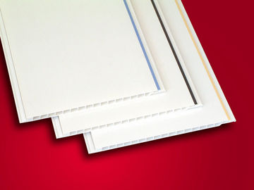 Harga yang bagus Putih panel langit-langit PVC dipoles dengan garis dekoratif, dekorasi ruang langit-langit pvc on line