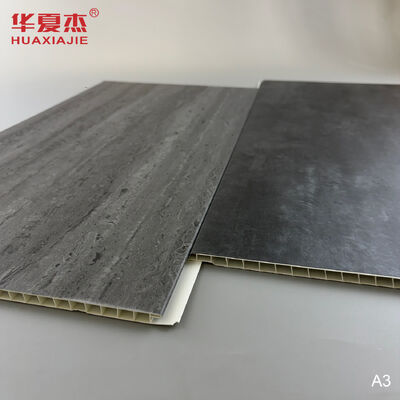 Kualitas Wholesale Dark Grey Marble PVC Wall Panel with Wood Grains Surface Waterproof for Interior Decoration pabrik